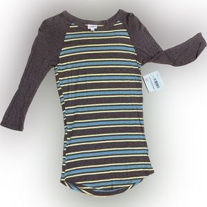 LuLaRoe Randy Striped Raglan Baseball Tee XXS NWT